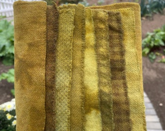 Hand Dyed Wool Fabric, 8 Fall Harvest Fat 1/16 Sixteenth Bundle for Primitive Rug Hooking