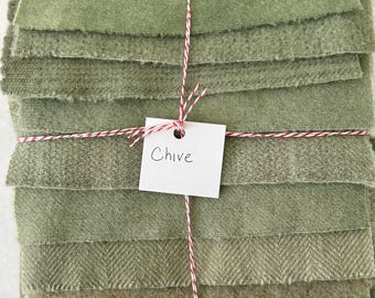 Hand Dyed Wool Fabric, 8 Chive Green Fat 1/16 Sixteenth for Primitive Rug Hooking