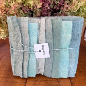 Hand Dyed Wool Fabric, 8 Sea Glass Blue Fat 1/16 Sixteenth for Primitive Rug Hooking