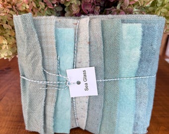 Hand Dyed Wool Fabric, 8 Sea Glass Blue Fat 1/16 Sixteenth for Primitive Rug Hooking