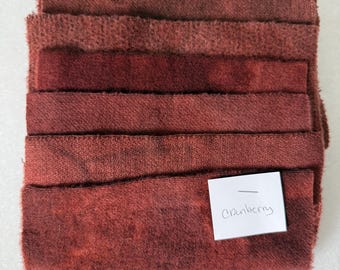 Hand Dyed Wool Fabric, 8 Cranberry Fat 1/16 Sixteenth for Primitive Rug Hooking