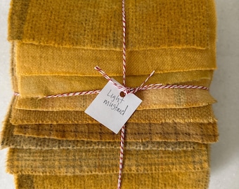 Hand Dyed Wool Fabric, 8 LIGHT Mustard Fat 1/16 Sixteenth for Primitive Rug Hooking