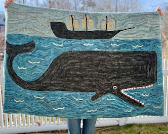 Rug Hooking KIT -  The Great Black Whale ~ on Linen with Hand Dyed Wool