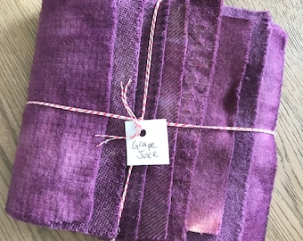 Hand Dyed Wool Fabric, 8 Purple Grape Juice Fat 1/16 Sixteenth for Primitive Rug Hooking