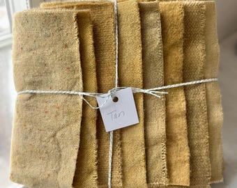 Hand Dyed Wool Fabric, 8 Tan Fat 1/16 Sixteenth for Primitive Rug Hooking