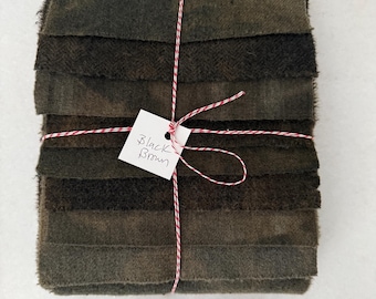 Hand Dyed Wool Fabric, 8 Brown Black Fat 1/16 Sixteenth for Primitive Rug Hooking