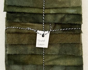 Hand Dyed Wool Fabric, 8 Forest Green Fat 1/16 Sixteenth for Primitive Rug Hooking