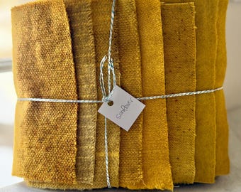 Hand Dyed Wool Fabric, 8 Sunflower Fat 1/16 Sixteenth for Primitive Rug Hooking