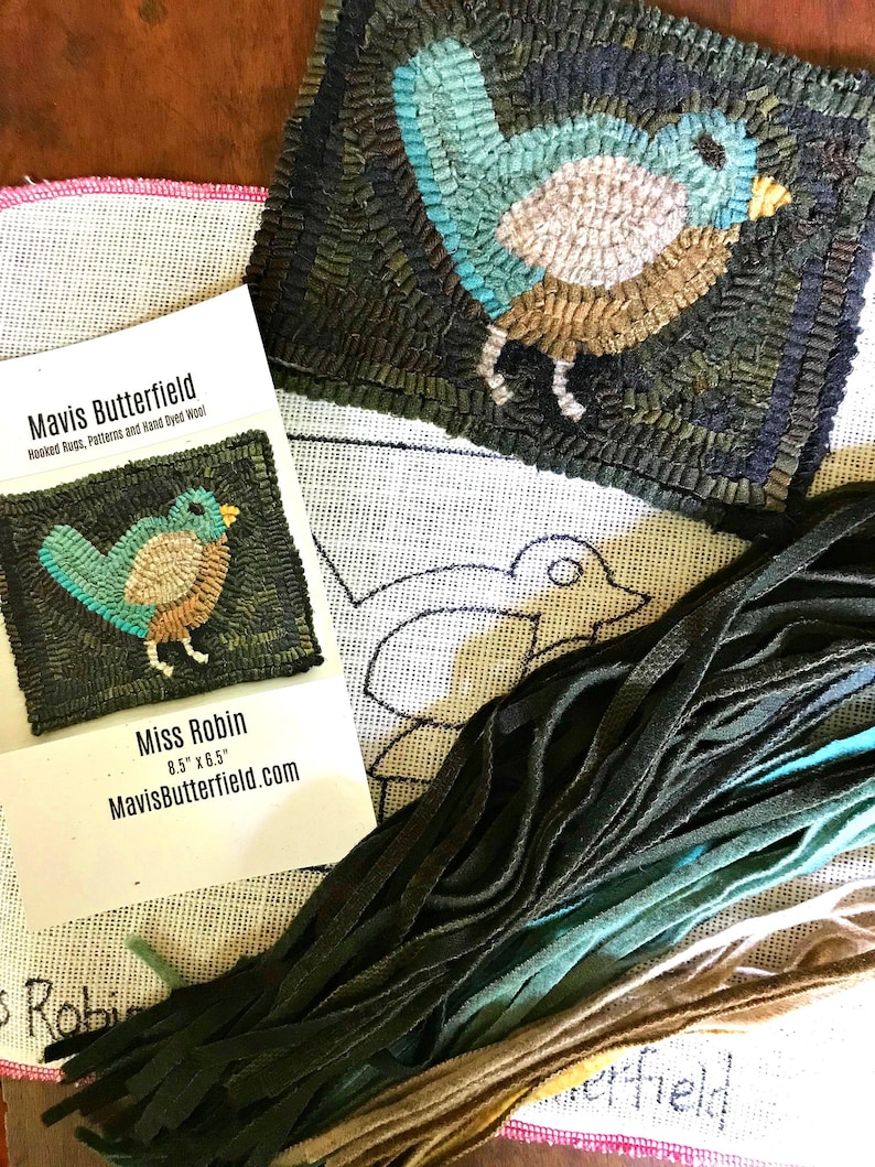 RUG HOOKING KIT - Miss Robin on Linen ~ Blue ~ - Etsy