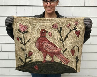 RUG HOOKING KIT - Love Grows Fraktur Bird on Linen