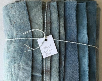 Hand Dyed Wool Fabric, Kathy's Turkey Blue 8 FAT 1/16th Yards