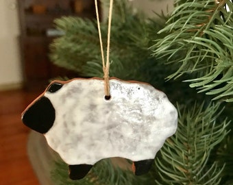 Rustic Lamb Sheep Redware Pottery Ornament