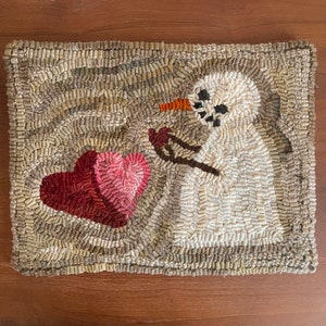 Primitive Folk Art Wool Hooked Rug - Valentine Kisses
