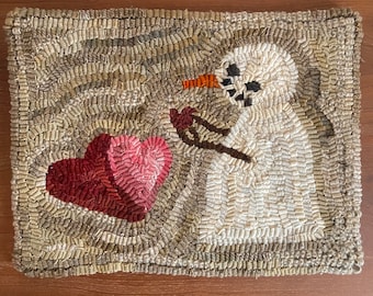 Primitive Folk Art Wool Hooked Rug - Valentine Kisses