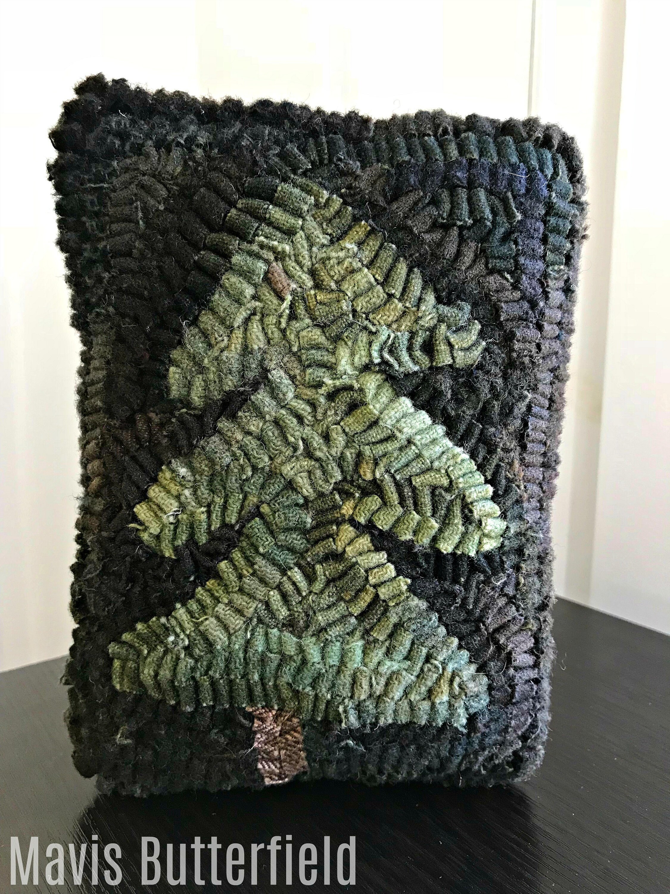 Primitive Wool Folk Art Hooked Rug Christmas Tree PILLOW Early Style