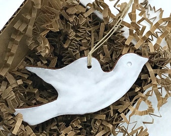 Rustic White Dove Redware Pottery Ornament
