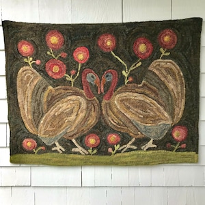 Rug Hooking PATTERN - Folk Art Primitive Wool Hooked Rug ~ Tom and Tilly Turkey