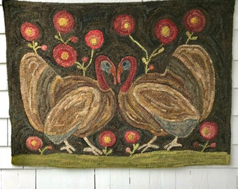 Rug Hooking PATTERN - Folk Art Primitive Wool Hooked Rug ~ Tom and Tilly Turkey