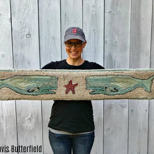 Double Nantucket Whale Runner ~ Rug Hooking Pattern on Linen