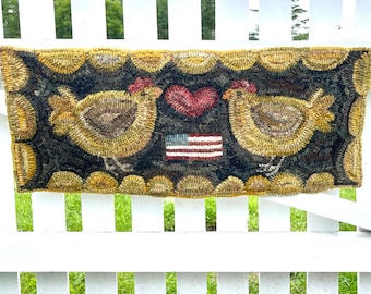 Rug Hooking KIT - Betty's Big Chickens with American Flag on Linen