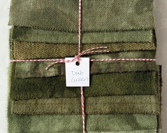 Hand Dyed Wool Fabric, 8 Drab Green Fat 1/16 Sixteenth for Primitive Rug Hooking