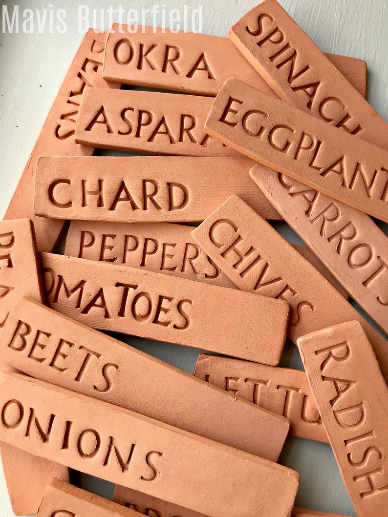 Vegetable Markers Garden Markers Herb Markers Plant Markers Flower Markers Clean and Simple Design Minimalist Pottery Clay image 1