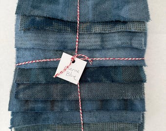 Hand Dyed Wool Fabric, 8 Marine Blue Fat 1/16 Sixteenth for Primitive Rug Hooking