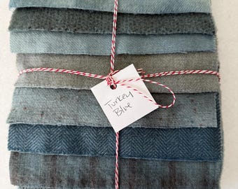 Hand Dyed Wool Fabric, Kathy's Turkey Blue 8 FAT 1/16th Yards