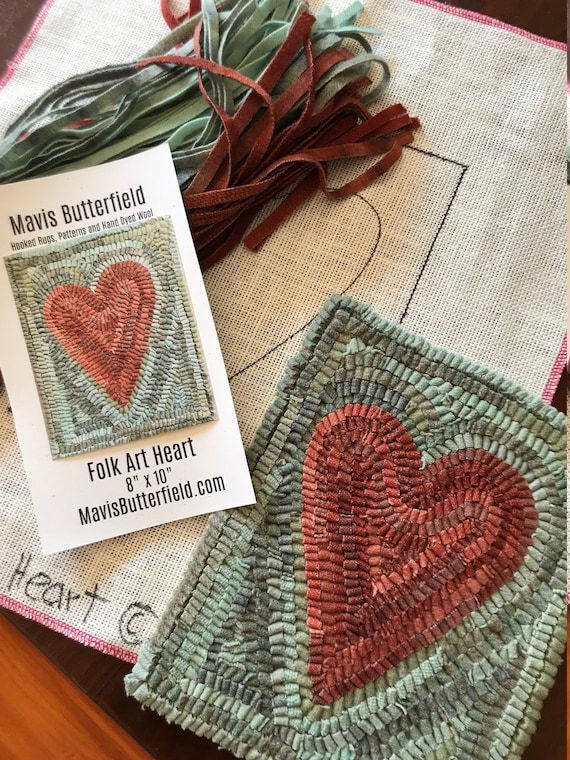 RUG HOOKING KIT - Primitive Folk Art Heart on Linen