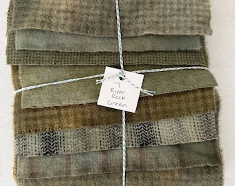 Hand Dyed Wool Fabric: River Rock Green for Primitive Rug Hooking