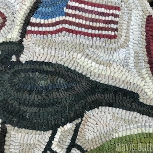 Folk Art Primitive Wool Hooked Rug Old Crow 1776 ~ Early Style ~ - Etsy