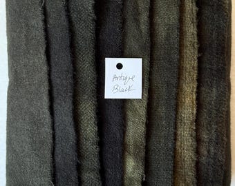 Hand Dyed Wool Fabric, 8 Antique Black Fat 1/16 Sixteenth for Primitive Rug Hooking