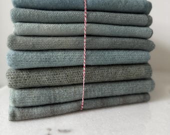 Hand Dyed Baby Blue Wool Fabric Fat Quarters for Rug Hooking