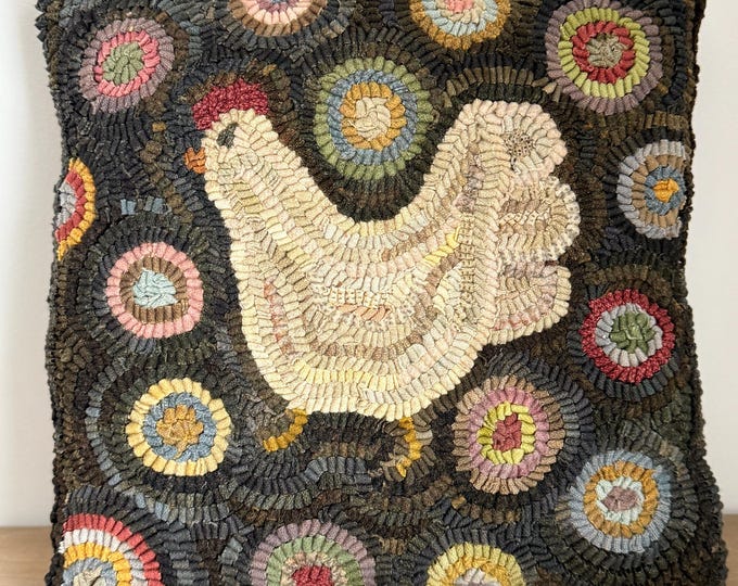 Primitive Folk Art Wool Hooked Rug Penny Chicken PILLOW - Etsy