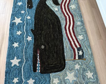 Star Spangled Whale Rug Hooking Kit – Hand-Dyed Wool on Linen (36x58)