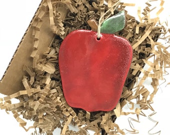 Rustic Red Apple Redware Pottery Ornament