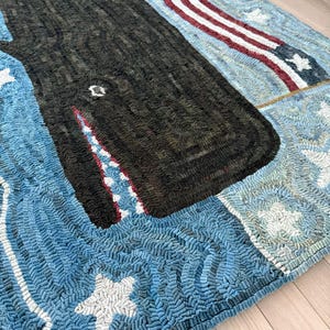 Hand-Dyed Wool Rug: Primitive Folk Art Star Spangled Whale by Mavis Butterfield afbeelding 11