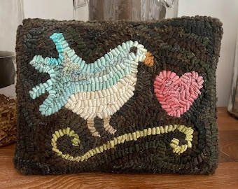 Rug Hooking PATTERN Primitive Folk Art Bird with Heart on Linen