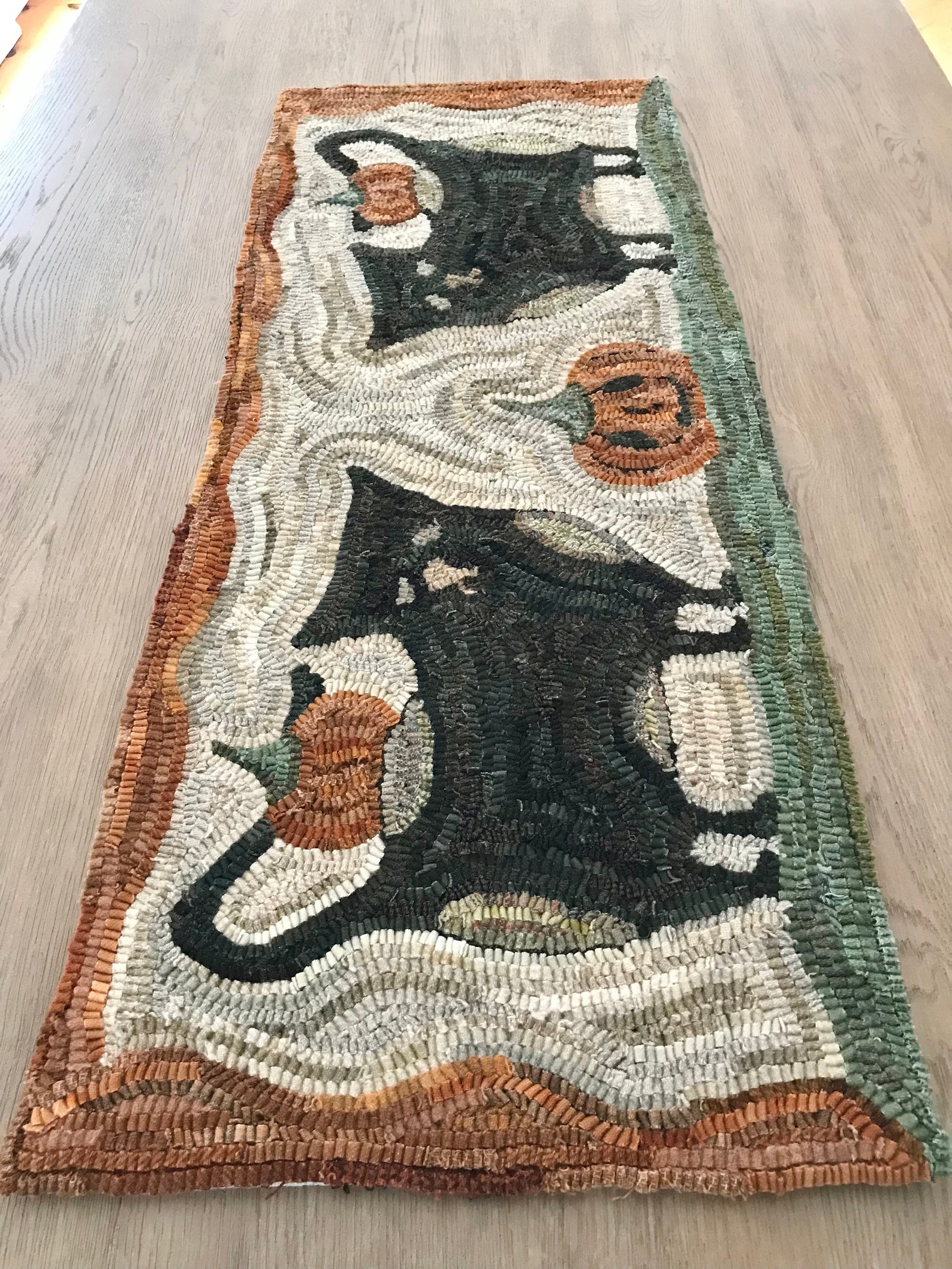 Primitive Folk Art Wool Hooked Rug 2 Black Cats and Pumpkin - Etsy