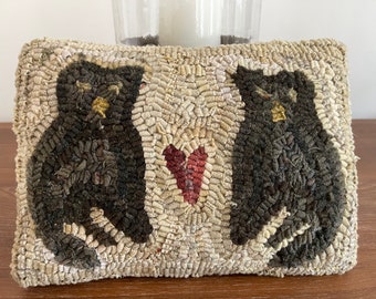 RUG HOOKING KIT - Valentine Kitties - on Linen