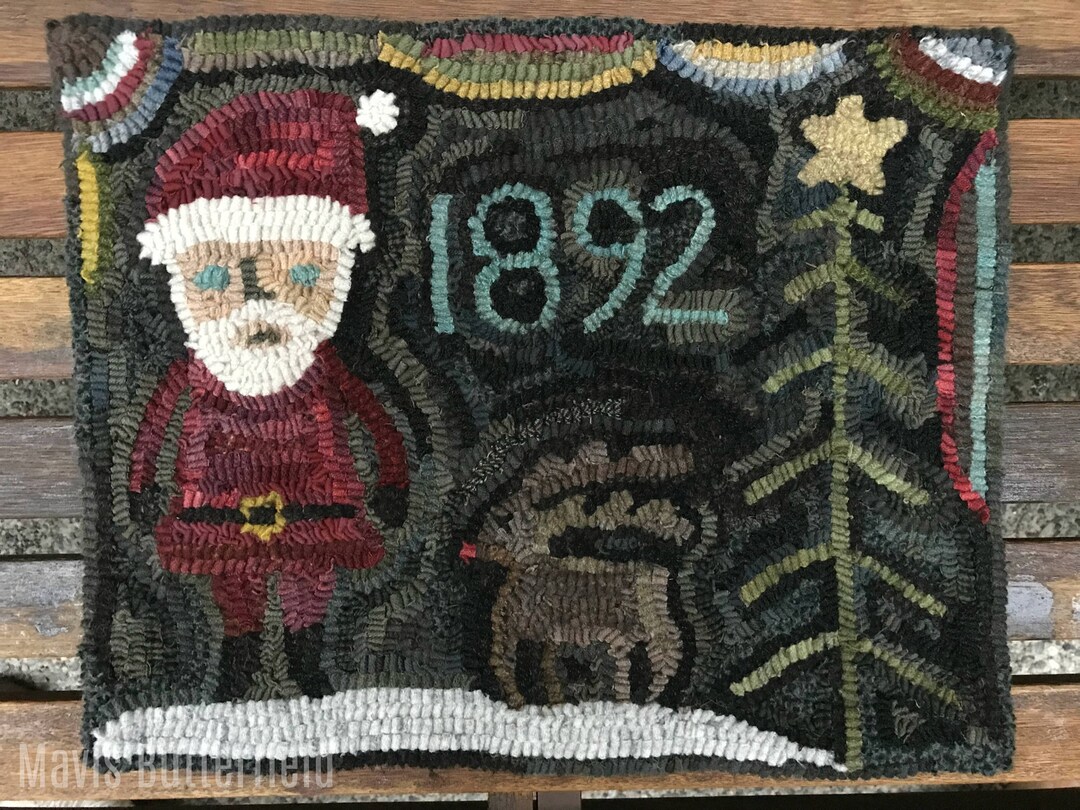 Christmas Rug Hooking Pattern Santa and Rudy 1892 on Linen - Etsy