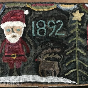 Christmas Rug Hooking Pattern Santa and Rudy 1892 on Linen