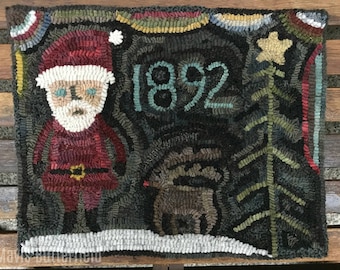 Christmas Rug Hooking Pattern Santa and Rudy 1892 on Linen