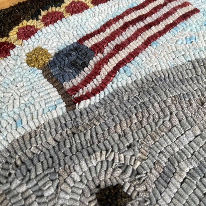 Whale With American Flag Folk Art Primitive Wool Hooked Rug image 3