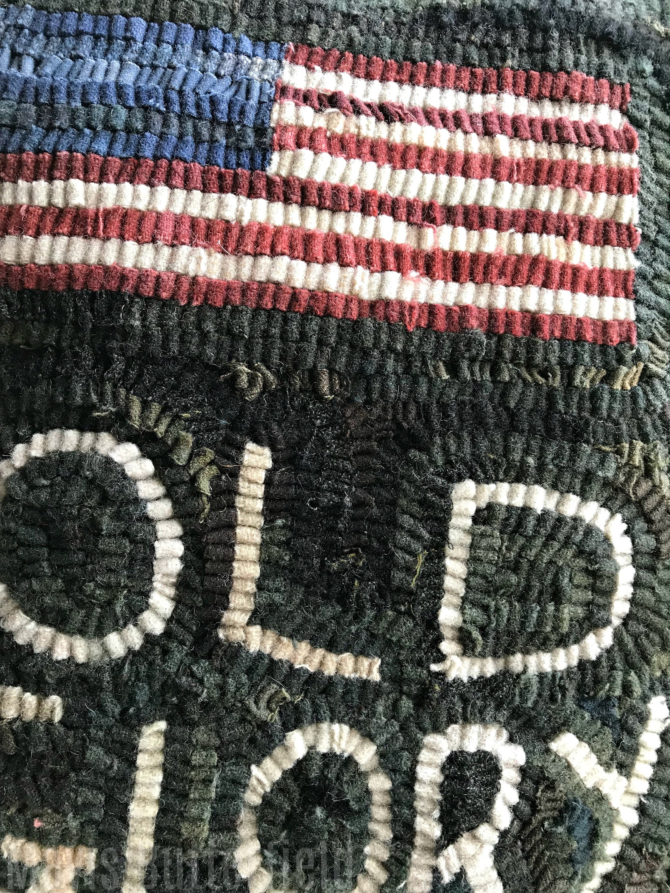 Primitive Folk Art Old Glory American Flag Wool Hooked Rug PILLOW