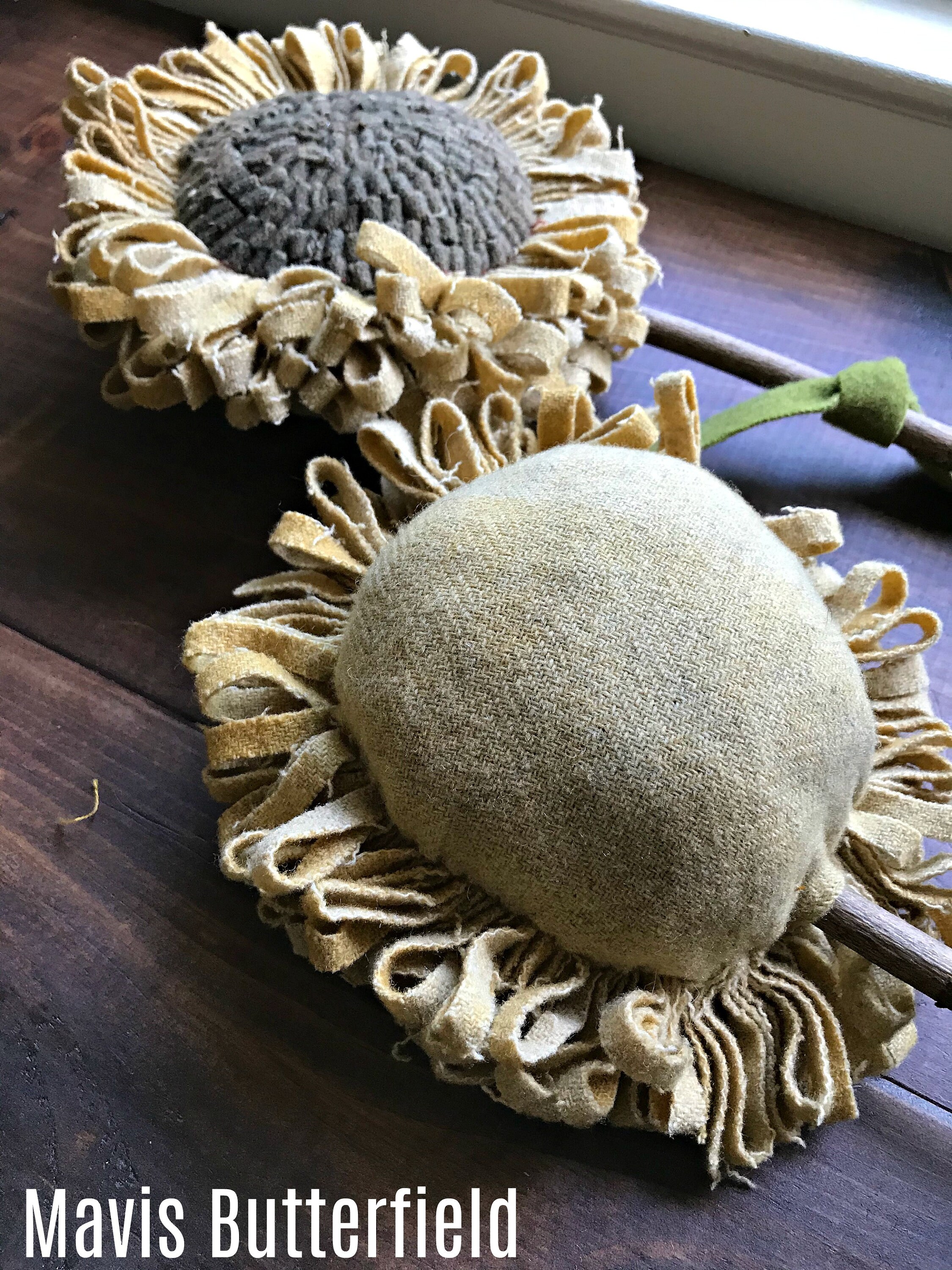 Set of 3 GIANT Primitive Folk Art Wool Hooked Rug Sunflowers