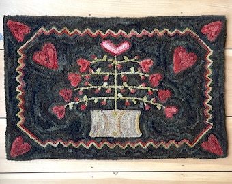 Rug Hooking PATTERN on Linen - Valentine Sampler Tree