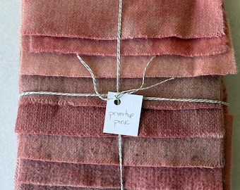 Hand Dyed Wool Fabric, 8 Primitive Pink Fat 1/16 Sixteenths for Primitive Rug Hooking