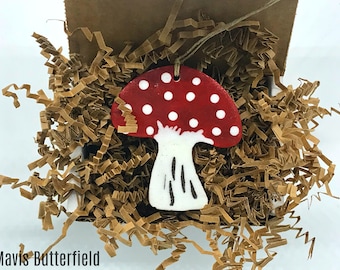 Rustic Mushroom Redware Pottery Ornament