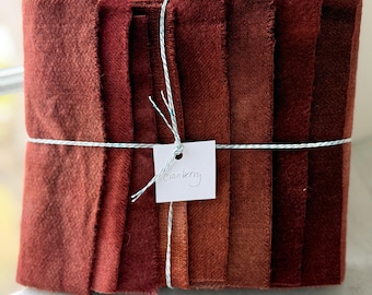 Hand Dyed Wool Fabric, 8 Cranberry Fat 1/16 Sixteenth for Primitive Rug Hooking